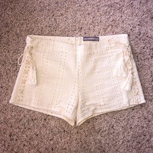 cream floral embroidered shorts